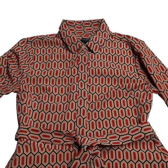 Banana Republic Shirt Dress Red Belted Split Bell Sleeves Size 6 Preppy Corpcore - Picture 5 of 12